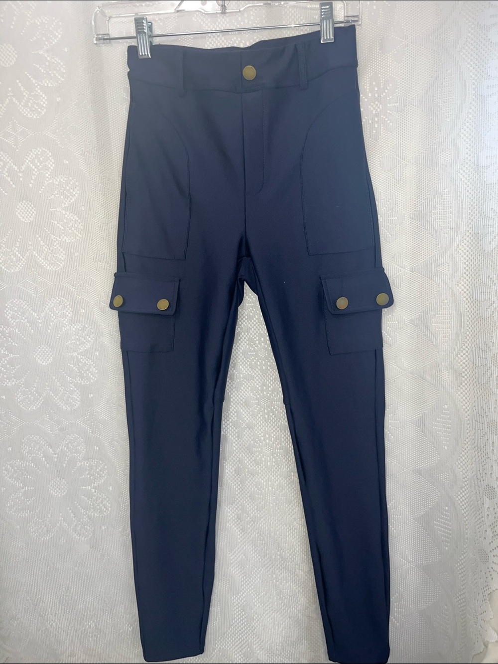 HALARA Navy Skinny Cargo Jeggings with Button-Flap Pockets NWT S